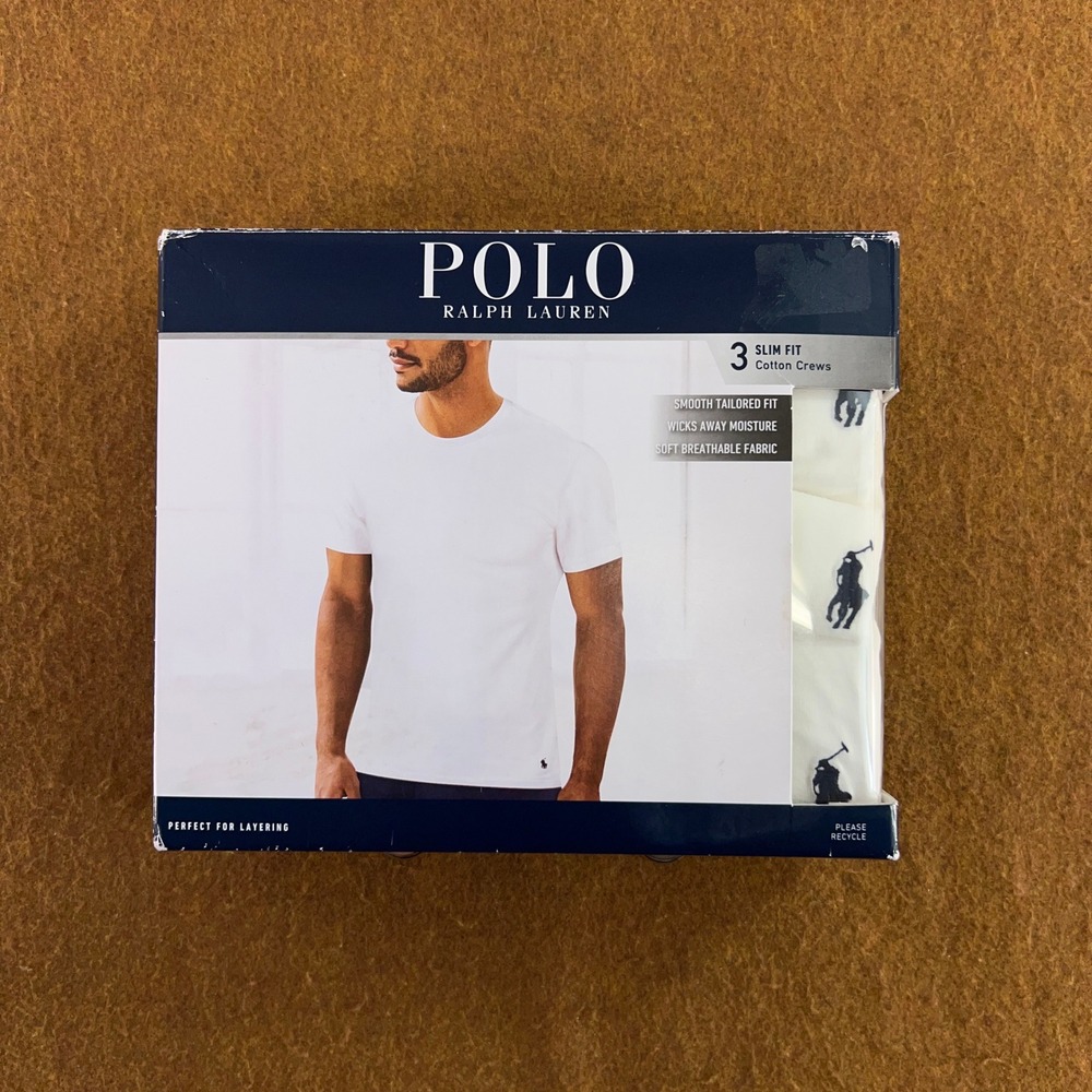 Polo Ralph Lauren Mens Small White 3-Pack Slim Fit Cotton Crew Neck T-Shirts New